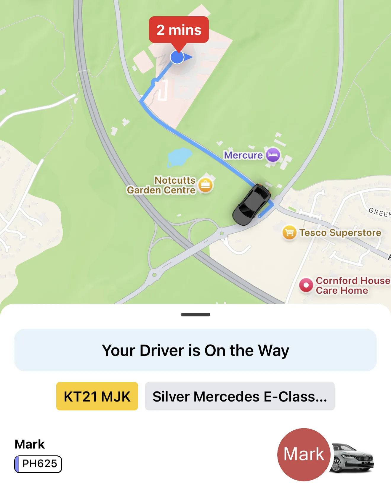 The Streamline app tracking a live job &mdash; the driver two minutes away