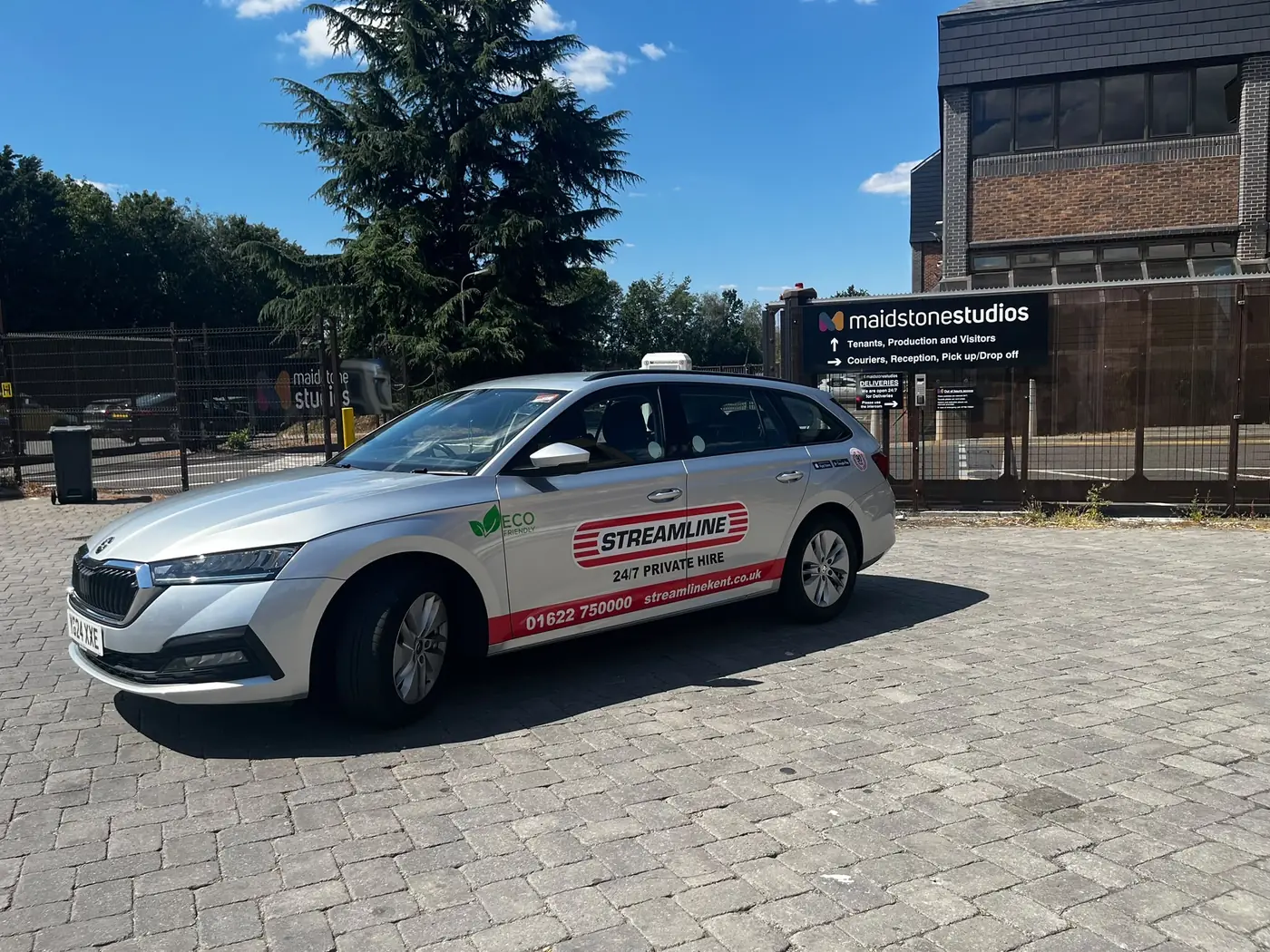 A silver Streamline Taxis Skoda Octavia estate, liveried for 24/7 private hire, serving Larkfield and the surrounding area